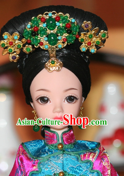 Traditional Chinese Qing Empress Headpiece Princess Headdress Palace Hair Decorations Royal Hair Sticks Head Gear Hair Decoration Set