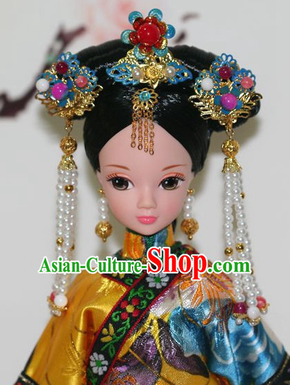 Traditional Chinese Qing Empress Headpiece Princess Headdress Palace Hair Decorations Royal Hair Sticks Head Gear Hair Decoration Set