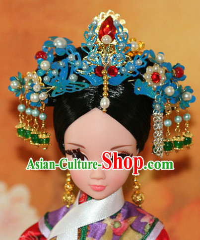 Traditional Chinese Qing Empress Headpiece Princess Headdress Palace Hair Decorations Royal Hair Sticks Head Gear Hair Decoration Set