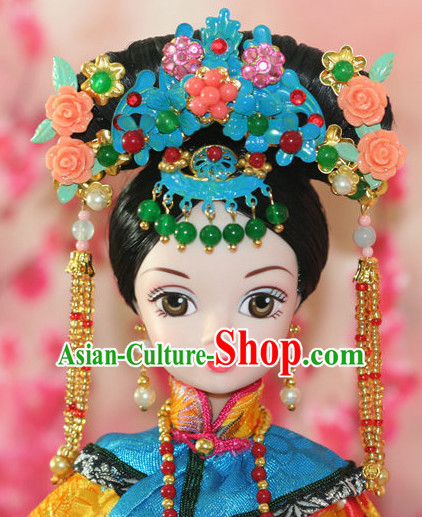 Traditional Chinese Qing Empress Headpiece Princess Headdress Palace Hair Decorations Royal Hair Sticks Head Gear Hair Decoration Set