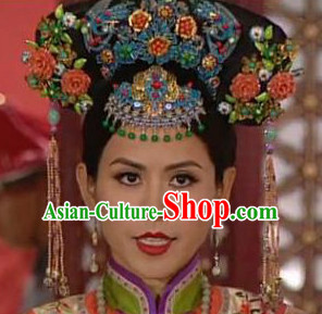 Traditional Chinese Qing Empress Headpiece Princess Headdress Palace Hair Decorations Royal Hair Sticks Head Gear Hair Decoration Set