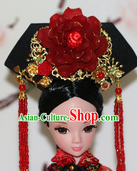 Traditional Chinese Qing Empress Headpiece Princess Headdress Palace Hair Decorations Royal Hair Sticks Head Gear Hair Decoration Set