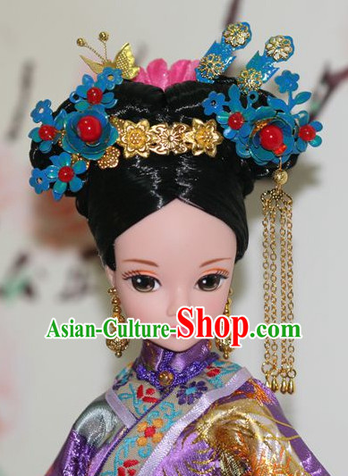 Traditional Chinese Qing Empress Headpiece Princess Headdress Palace Hair Decorations Royal Hair Sticks Head Gear Hair Decoration Set