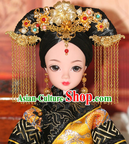 Traditional Chinese Qing Empress Headpiece Princess Headdress Palace Hair Decorations Royal Hair Sticks Head Gear Hair Decoration Set