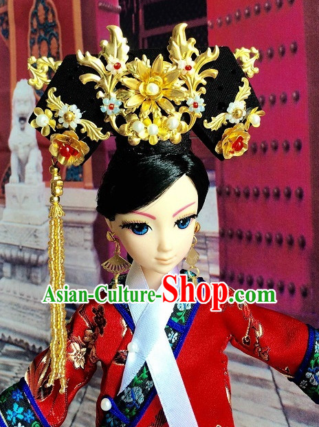 Traditional Chinese Women Qing Empress Headpiece Princess Headdress Palace Hair Decorations Royal Hair Sticks Head Gear Hair Decoration Set