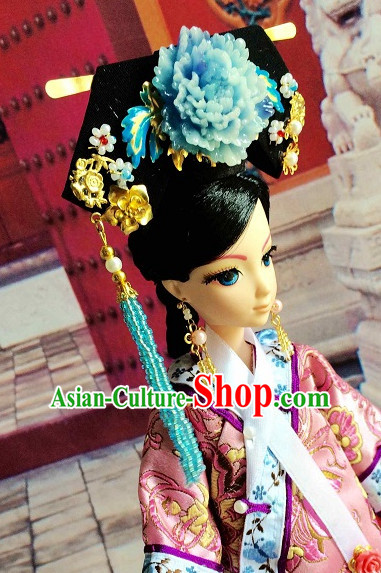 Traditional Chinese Women Qing Empress Headpiece Princess Headdress Palace Hair Decorations Royal Hair Sticks Head Gear Hair Decoration Set