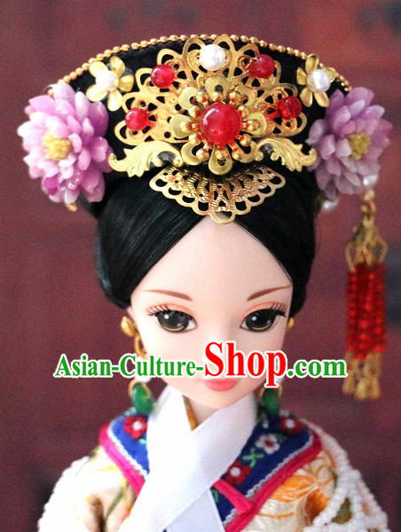 Traditional Chinese Women Qing Empress Headpiece Princess Headdress Palace Hair Decorations Royal Hair Sticks Head Gear Hair Decoration Set