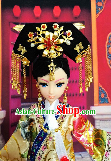 Traditional Chinese Women Qing Empress Headpiece Princess Headdress Palace Hair Decorations Royal Hair Sticks Head Gear Hair Decoration Set