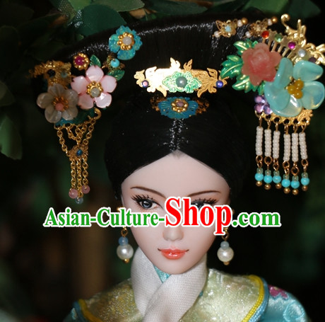 Traditional Chinese Women Qing Empress Headpiece Princess Headdress Palace Hair Decorations Royal Hair Sticks Head Gear Hair Decoration Set