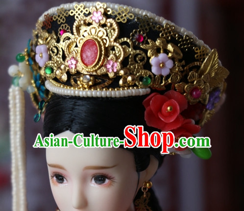 Traditional Chinese Women Qing Empress Headpiece Princess Headdress Palace Hair Decorations Royal Hair Sticks Head Gear Hair Decoration Set