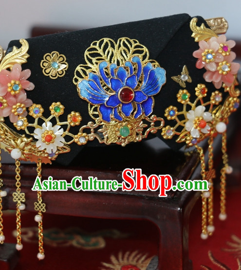 Traditional Chinese Women Qing Empress Headpiece Princess Headdress Palace Hair Decorations Royal Hair Sticks Head Gear Hair Decoration Set