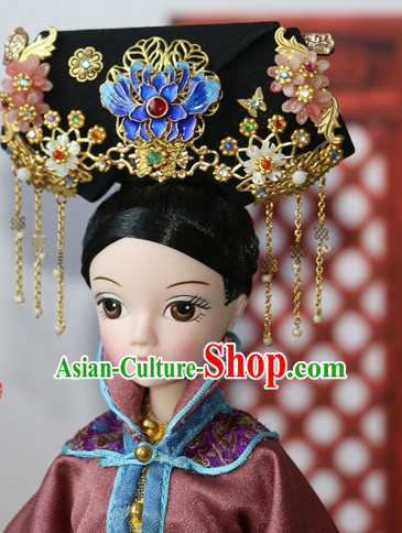 Traditional Chinese Women Qing Empress Headpiece Princess Headdress Palace Hair Decorations Royal Hair Sticks Head Gear Hair Decoration Set