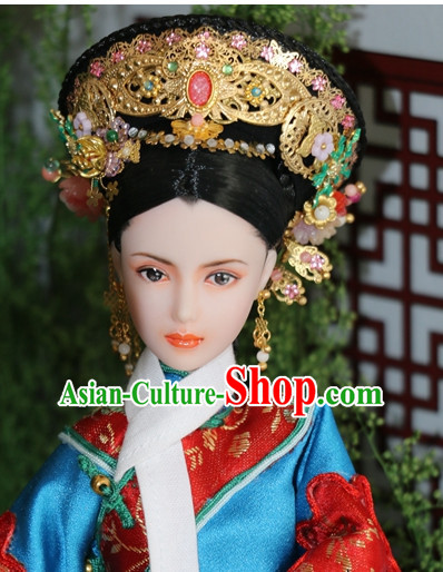 Traditional Chinese Women Qing Empress Headpiece Princess Headdress Palace Hair Decorations Royal Hair Sticks Head Gear Hair Decoration Set