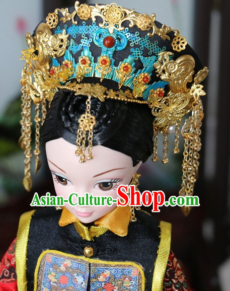 Traditional Chinese Women Qing Empress Headpiece Princess Headdress Palace Hair Decorations Royal Hair Sticks Head Gear Hair Decoration Set