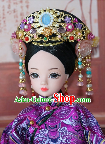 Traditional Chinese Qing Empress Headpiece Princess Headdress Palace Hair Decorations Royal Hair Sticks Head Gear Hair Decoration Set