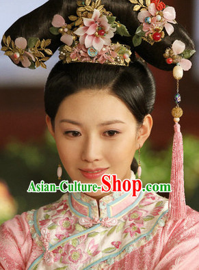 Traditional Chinese Women Qing Empress Headpiece Princess Headdress Palace Hair Decorations Royal Hair Sticks Head Gear Hair Decoration Set