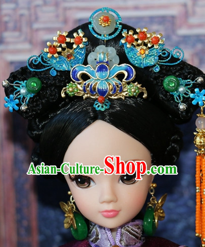 Traditional Chinese Women Qing Empress Headpiece Princess Headdress Palace Hair Decorations Royal Hair Sticks Head Gear Hair Decoration Set