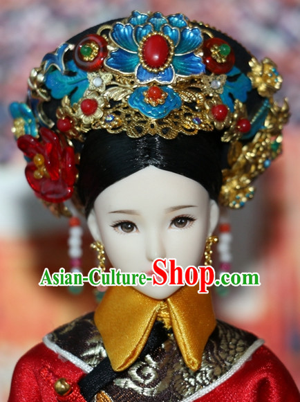 Traditional Chinese Women Qing Empress Headpiece Princess Headdress Palace Hair Decorations Royal Hair Sticks Head Gear Hair Decoration Set