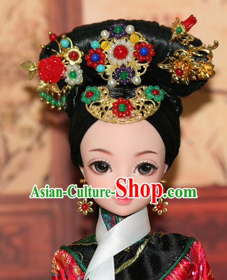 Traditional Chinese Qing Empress Headpiece Princess Headdress Palace Hair Decorations Royal Hair Sticks Head Gear Hair Decoration Set