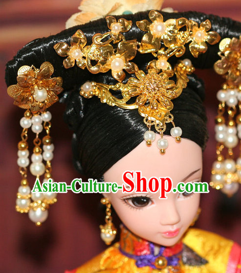 Traditional Chinese Qing Empress Headpiece Princess Headdress Palace Hair Decorations Royal Hair Sticks Head Gear Hair Decoration Set