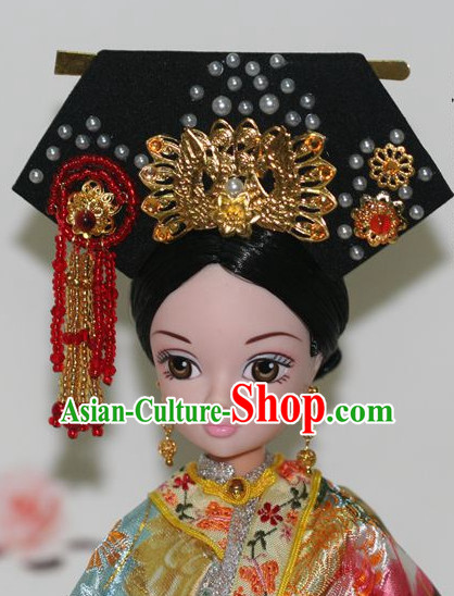 Traditional Chinese Qing Empress Headpiece Princess Headdress Palace Hair Decorations Royal Hair Sticks Head Gear Hair Decoration Set