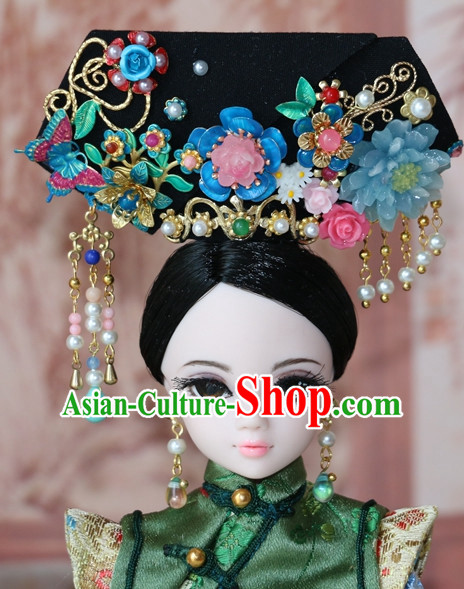 Traditional Chinese Qing Empress Headpiece Princess Headdress Palace Hair Decorations Royal Hair Sticks Head Gear Hair Decoration Set