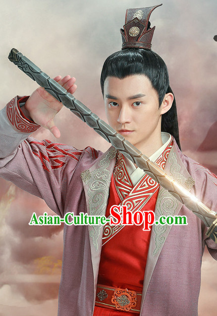 Ancient Chinese Superhero Swordsman Hair Hat Wig Hair Accessories Headpiece Headdress for Men