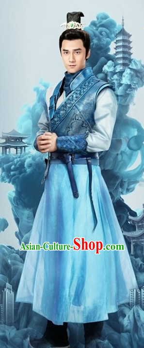 Ancient Chinese Royal Highess Imperial Prince Clothes Costumes Clothing and Hair Accessories Complete Set for Men