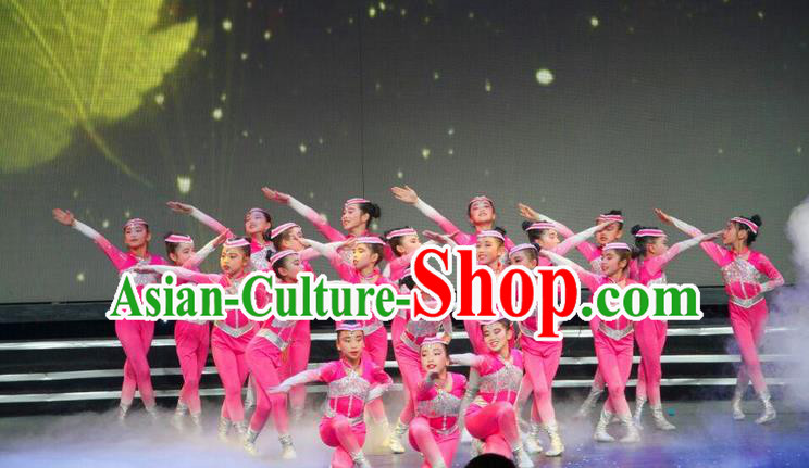 Traditional Chinese Yangge, Children Fan Dancing Wholesale Costume, Folk Dance Yangko Costume Dancewear for Kids