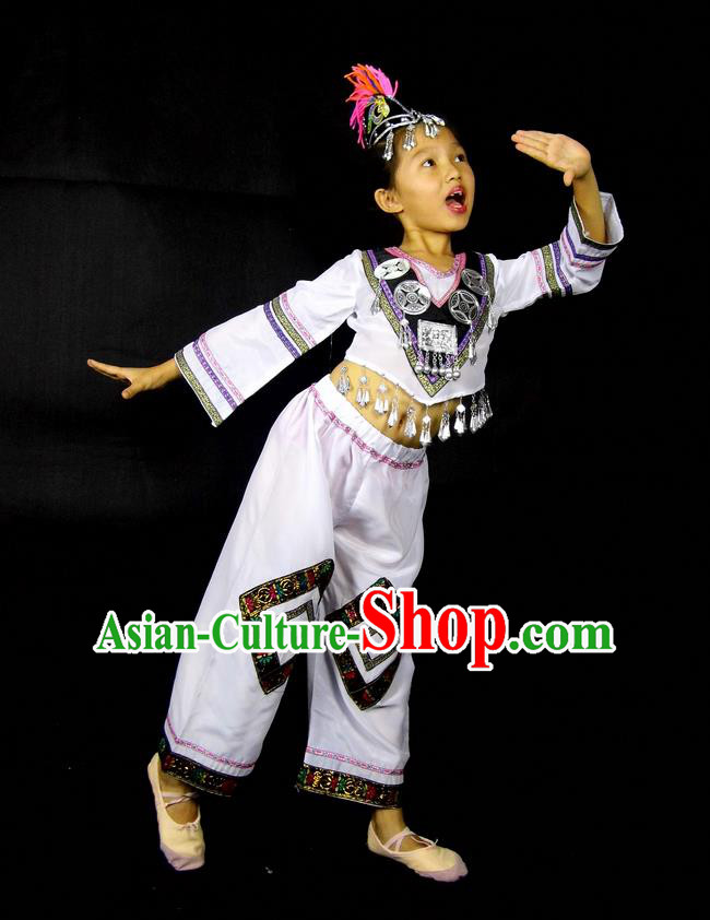 Traditional Chinese Yangge, Children Fan Dancing Wholesale Costume, Folk Dance Yangko Costume, Traditional Chinese Miao Nationality Dancewear for Kids