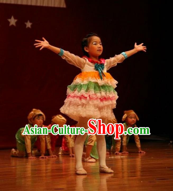 Traditional Chinese Yangge, Children Kindergarten Fan Dancing Wholesale Costume, Folk Dance Yangko Costume Dancewear for Kids