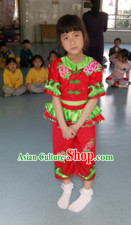 Traditional Chinese Yangge, Children Kindergarten Fan Dancing Wholesale Costume, Folk Dance Yangko Costume Dancewear for Kids