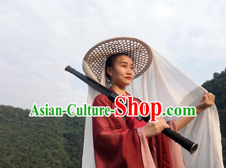 Traditional Chinese Acient Swordswoman Hats, Swordswomen Mask Veil Headwear, Bamboo Hat for Women
