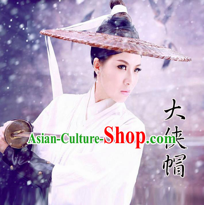 Traditional Chinese Acient Swordswoman Hats, Swordswomen Mask Veil Headwear, Bamboo Hat for Women