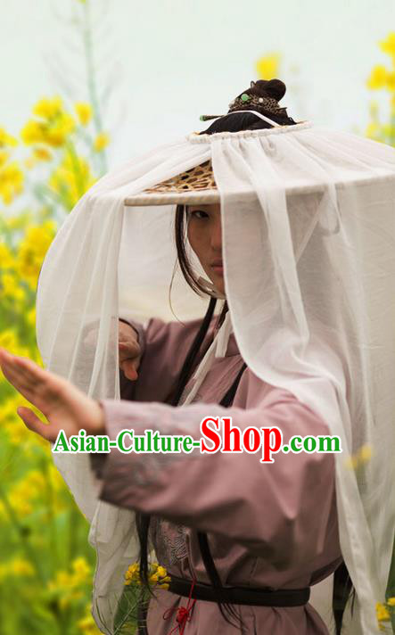 Traditional Chinese Acient Swordswoman Hats, Cosplay Swordswomen Mask Veil Headwear, Bamboo Hat for Women