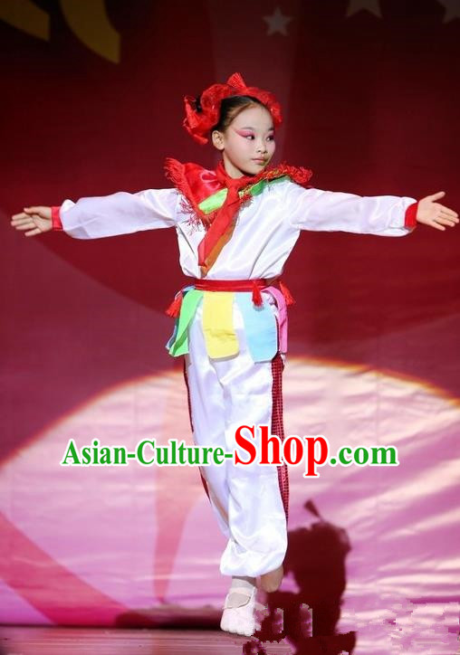 Traditional Chinese Yangge, Children Kindergarten Fan Dancing Wholesale Costume, Folk Dance Yangko Costume Dancewear for Kids