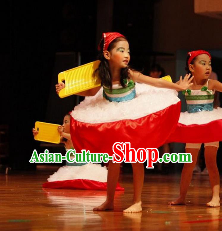Traditional Chinese Yangge, Children Kindergarten Fan Dancing Wholesale Costume, Folk Dance Yangko Costume Dancewear for Kids