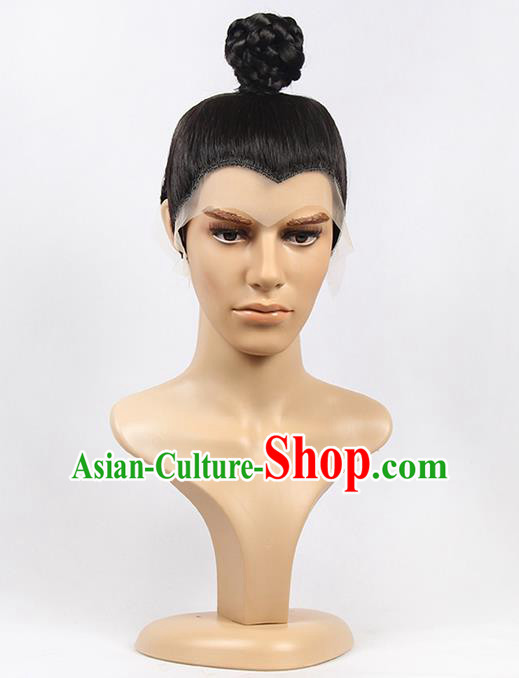 Chinese Ancient Swordsman Long Wig Set, Traditional Chinese Wig for Men