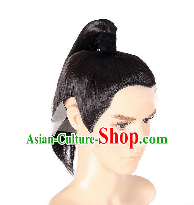 Chinese Ancient Swordsman Long Wig Set, Traditional Chinese Wig Hoods for Men