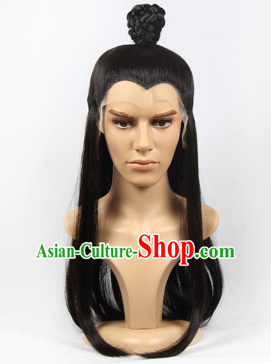 Chinese Ancient Swordsman Long Wig Set, Traditional Chinese Wig Hoods for Men