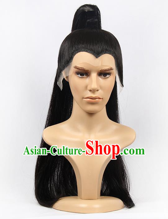 Chinese Ancient Swordsman Long Wig Set, Traditional Chinese Wig Hoods for Men