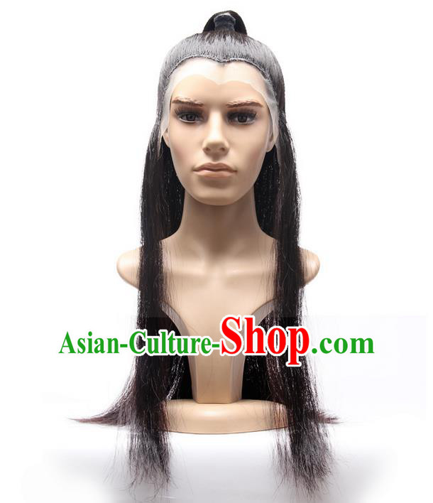 Chinese Ancient Swordsman Long Wig Set, Traditional Chinese Wig Hoods for Men