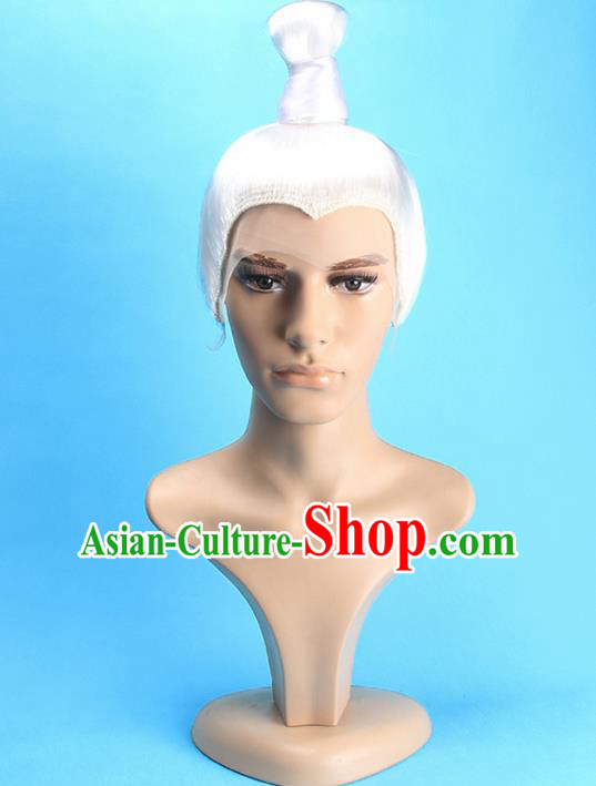 Chinese Ancient Swordsman Long Wig Set, Old Men Wig Set, Traditional Chinese Wig Hoods for Men