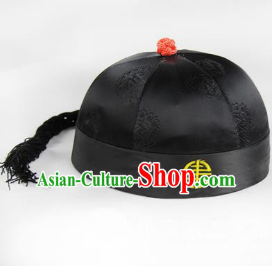 Chinese Ancient Swordsman Long Wig Set, Traditional Chinese Qing Dynasty Hats Wig Hoods for Men