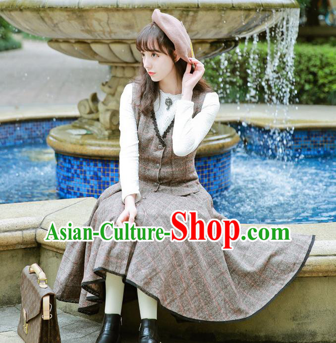 Traditional Classic Women Clothing, Traditional Classic Woolen Dress, British Restoring Ancient Wool Vest and Long Skirt Complete Set for Women