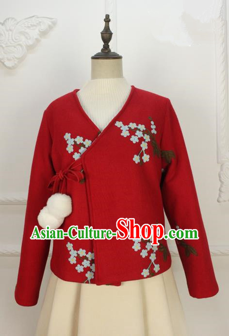 Traditional Classic Women Clothing, Traditional Chinese Classic Hanfu Woolen Coat, Han Dynasty Short Embroidered Coat for Women