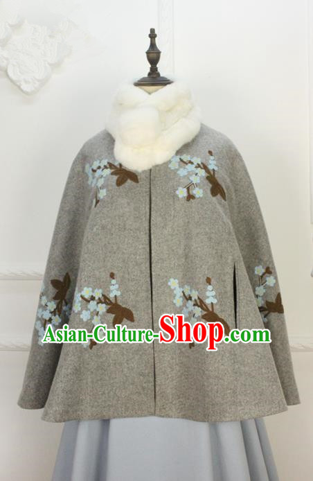 Traditional Classic Women Clothing, Traditional Classic Chinese Han Dynasty Woolen Cloak, Chinese Ancient Style Hanfu Embroidered Wool Cape for Women