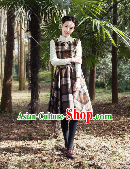 Traditional Classic Women Clothing, Traditional Classic Woolen One-piece Dress, British Restoring Ancient Vest Wool Long Skirt for Women