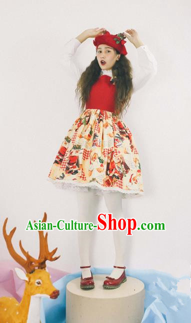 Traditional Classic Women Clothing, Traditional Classic Christmas One-piece Dress, British Restoring Ancient Vest Christmas Skirt for Women