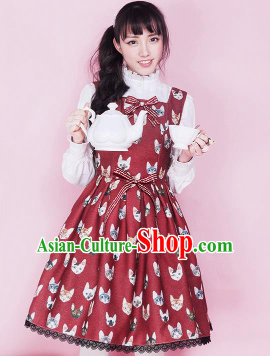 Traditional Classic Elegant Women Costume Woolen Sundress, Restoring Ancient Christmas Cats Wool Jumper Skirt for Women